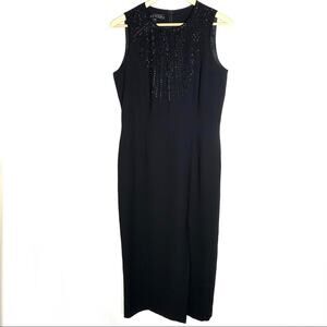 Marianna black beaded midi length sheath cocktail dress size 8 B89